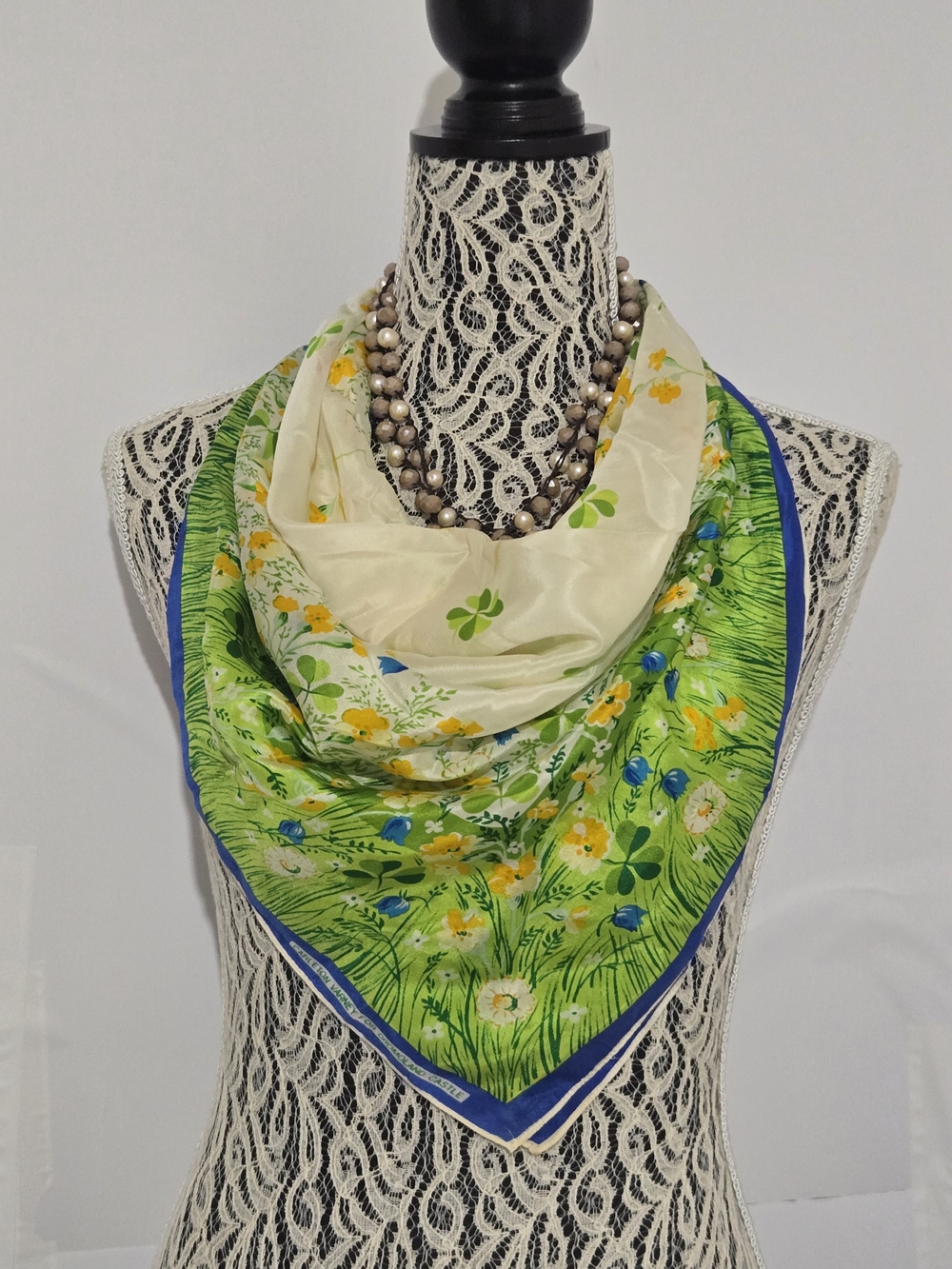 Silk Floral Green Scarf - Unbranded
